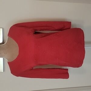 Talbots, Size S, Red Long Sleeved Tee with Embroidered and Beaded Flowers, EUC!